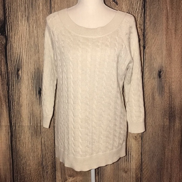 LOFT MEDIUM PETITE CREAM SPARKLY LONG SLEEVED SWEATER - Picture 1 of 7